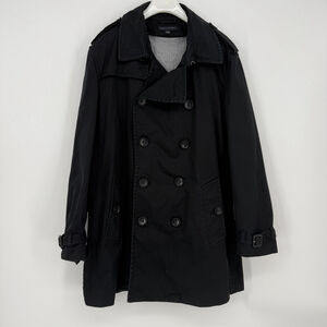 Banana Republic Black Trench Coat Double-Breasted Men Size L with Gray Lining